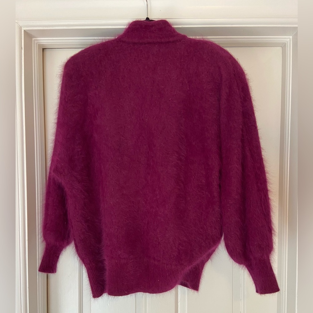 Vintage 1980’s Women's Size L Deep  Burgundy/Purple Furry Cardigan - Picture 2 of 7